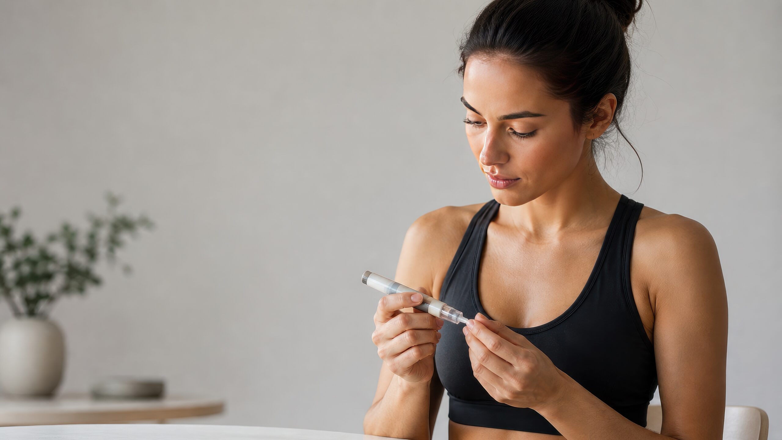 Female patient holding GLP-1 injection at Elysian Medspa & Rejuvenation Center in Indianapolis